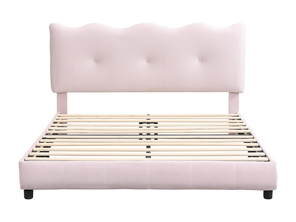 Lit Adulte 140x200 cm avec vagues et nuages ​​Tête de lit réglable Sans matelas Velvet Rose 01053YGJD
