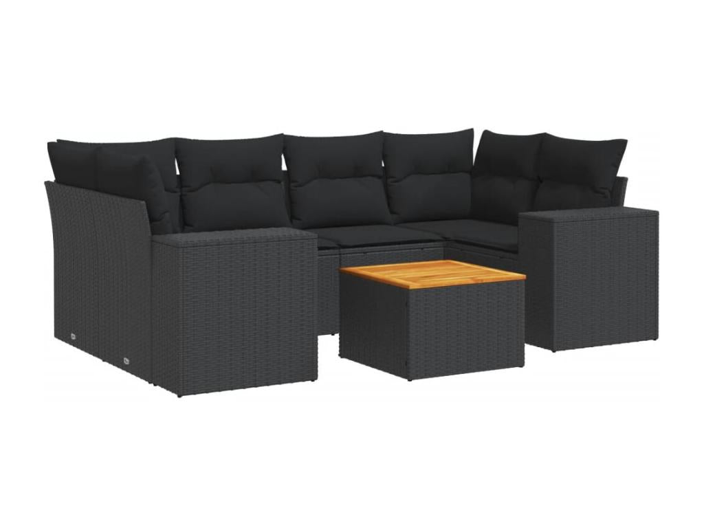 Salon de jardin 7 pcs avec coussins noir résine tressée 34806QHUP