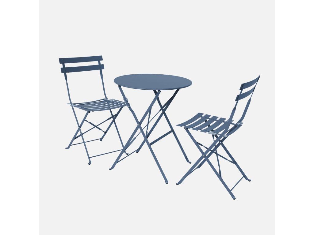 Table de jardin bistrot pliable ronde 60x70cm- avec deux chaises pliantes- acier thermolaqué 82930JMBM