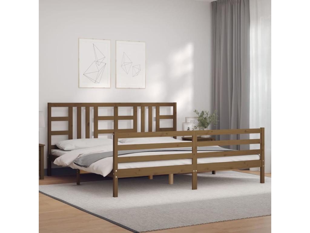 Cadre de lit avec tête de lit marron miel 200x200cm bois massif 04997WYHJ