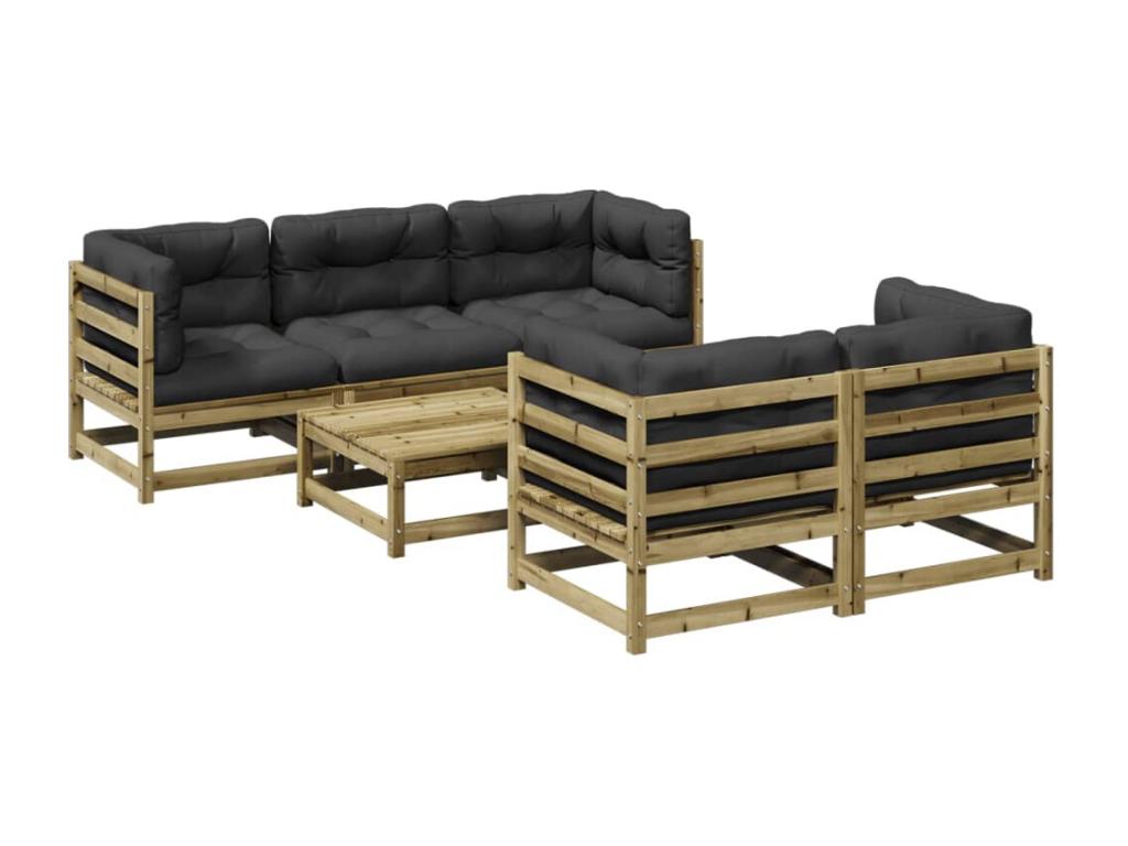Salon de jardin 6 pcs avec coussins bois de pin imprégné 26402TXPL
