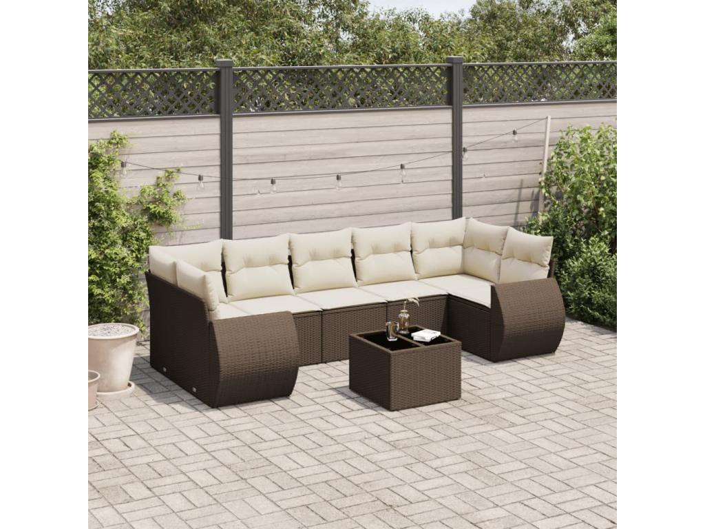 Salon de jardin 8 pièces avec coussins marron résine tressée 91109AKDJ