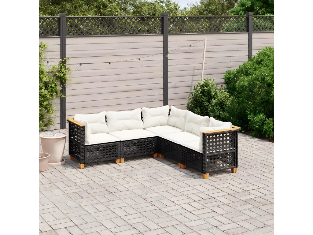 Salon de jardin 5 pièces avec coussins noir résine tressée 76889HNWW