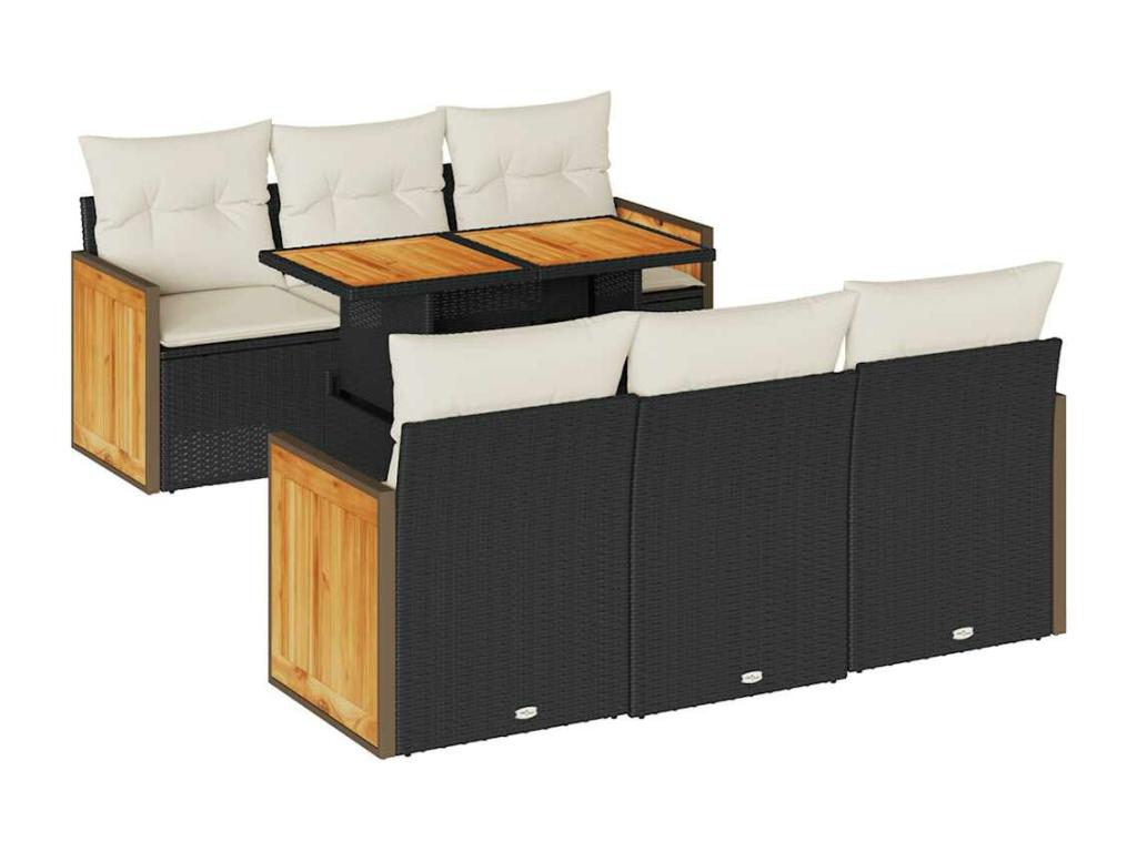 Salon de jardin avec coussins 7 pcs noir résine tressée Artvivrestore 94349QEGB