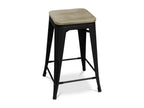 Tabouret industriel acier brillant et assise en bois massif naturel Calmetop 60cm-Couleur Rose 58756FETC