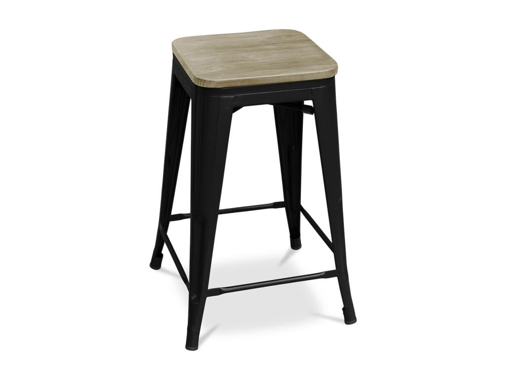 Tabouret industriel acier brillant et assise en bois massif naturel Calmetop 60cm-Couleur Rose 58756FETC