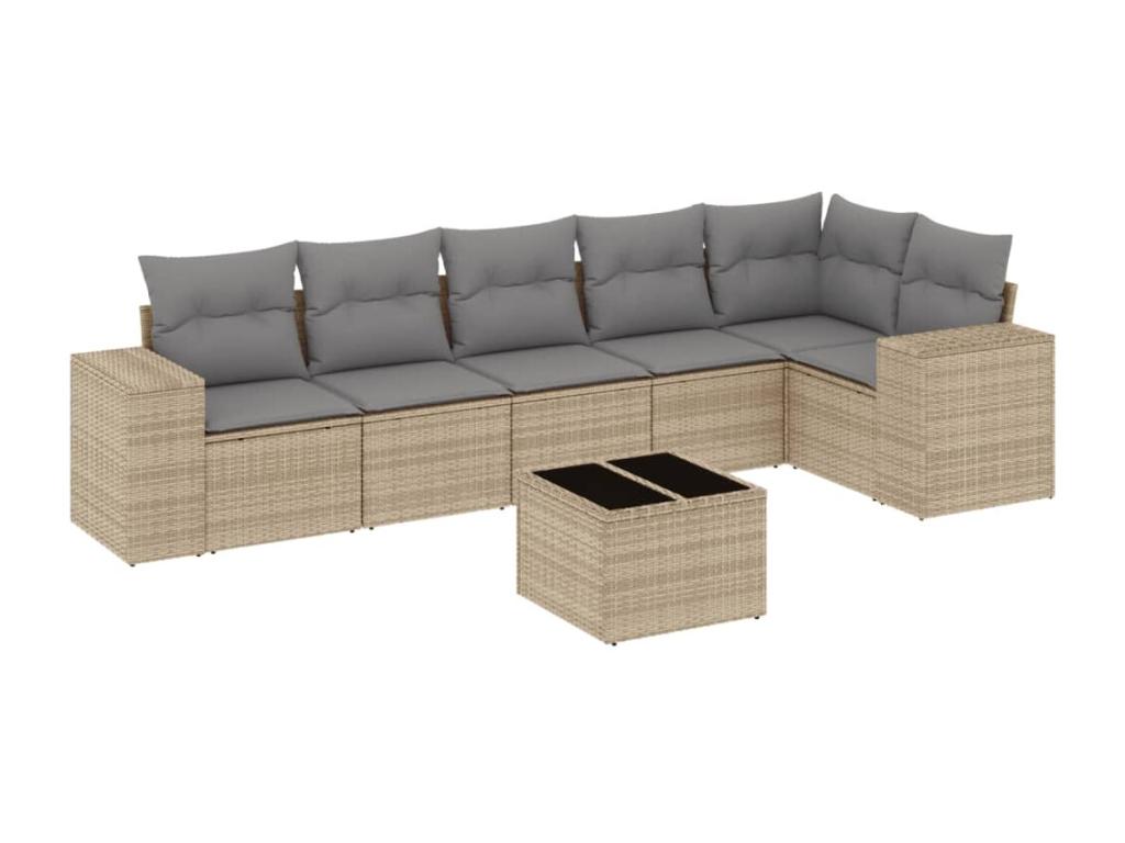 Salon de jardin avec coussins 7 pièces beige résine tressée 69406HLJY
