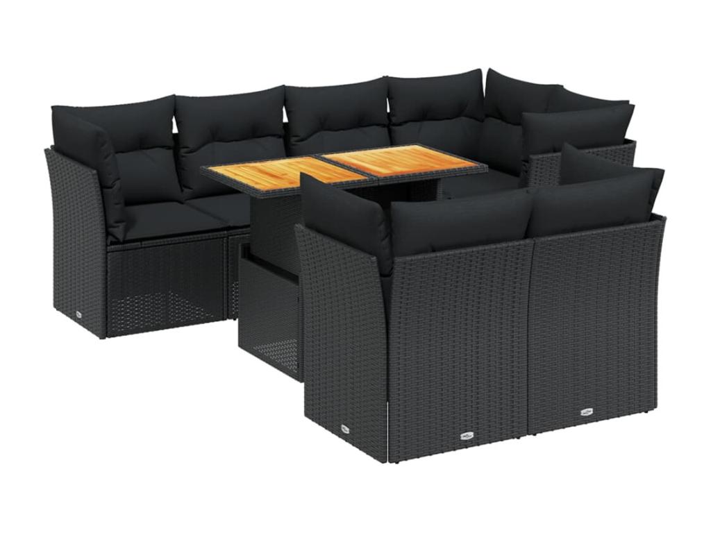 Salon de jardin 8 pcs avec coussins noir résine tressée 16203LBNS