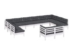 Salon de jardin 12 pcs avec coussins blanc bois de pin solide 63990QSEA