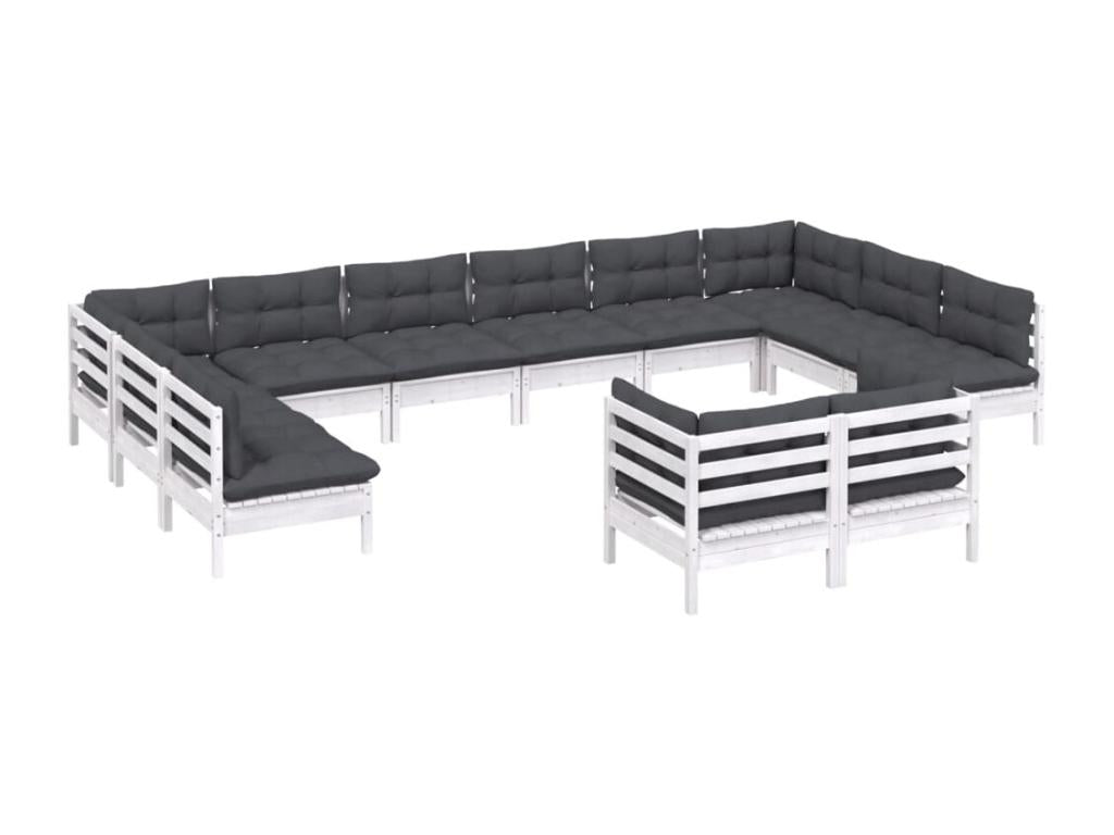 Salon de jardin 12 pcs avec coussins blanc bois de pin solide 63990QSEA