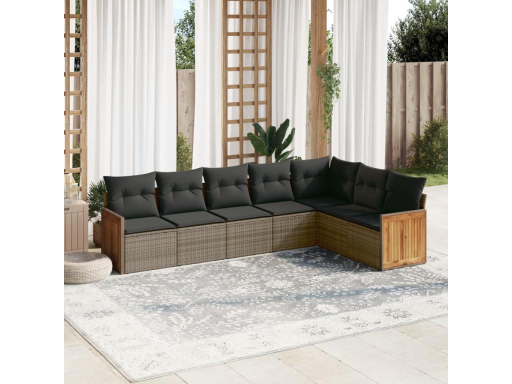Salon de jardin avec coussins 7 pcs gris résine tressée 48075UETG