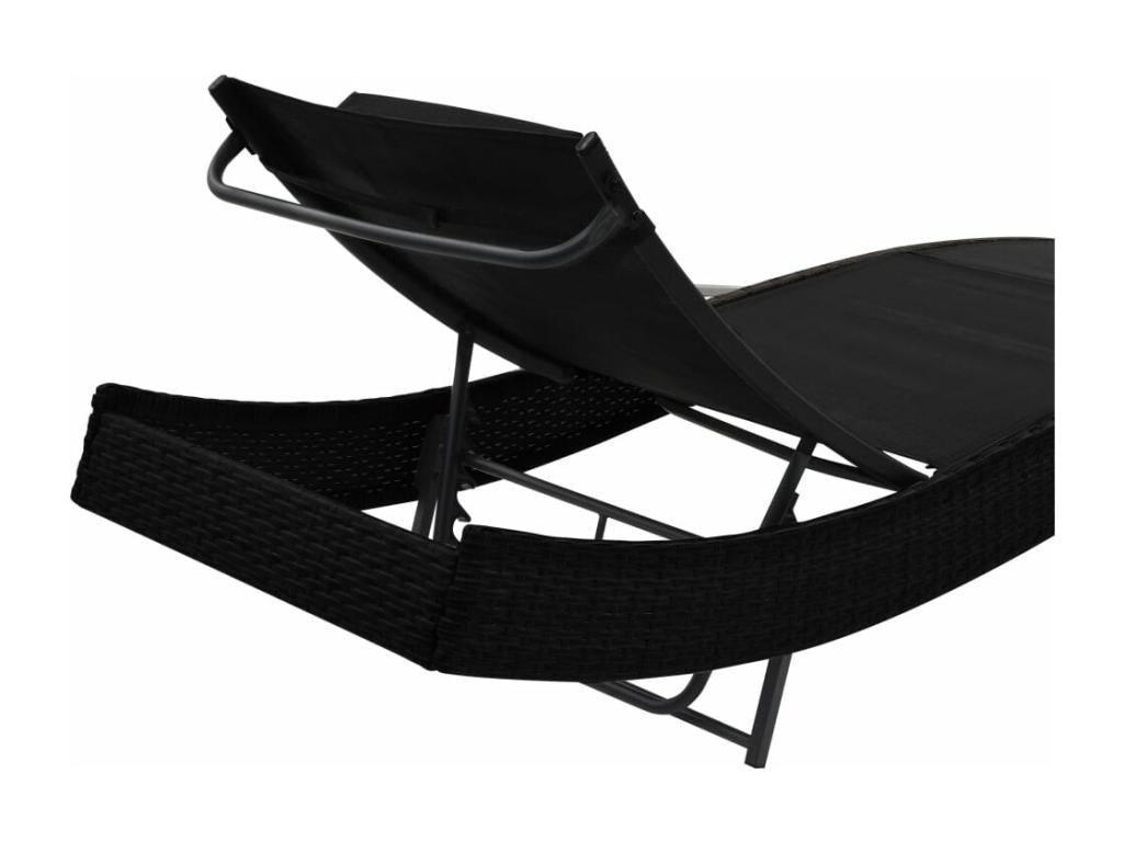 Chaise longue avec oreiller Résine tressée Noir 39391GOKY