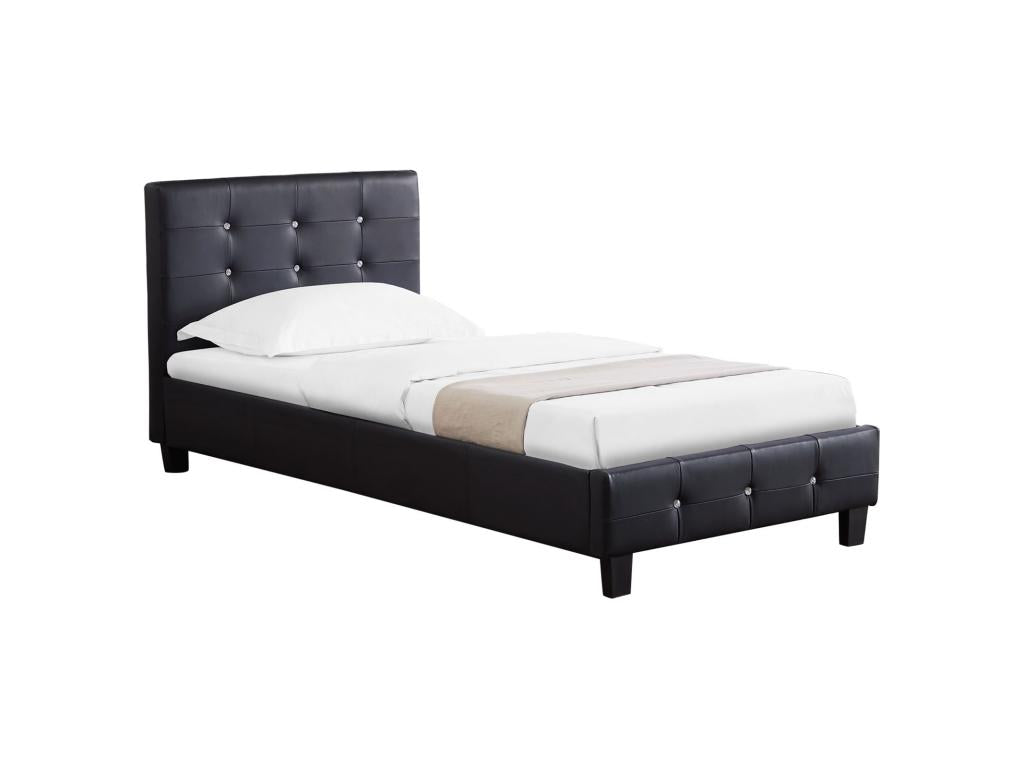 Lit simple pour adulte ou enfant Artvivrestore avec sommier 90x190 cm 1 place tête et pied de lit capitonnés avec strass synthétique noir 72680IBUI