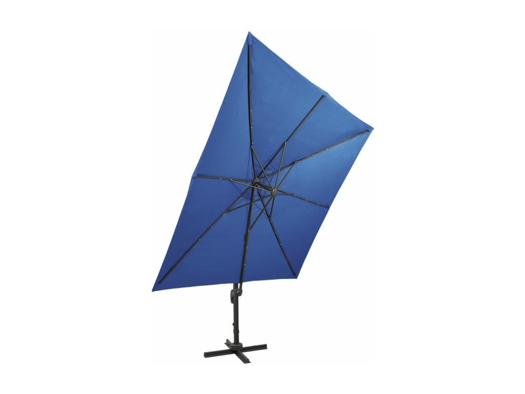 Parasol déporté avec mât et Calmetopères LED Bleu azur 300 cm 28749SMGR
