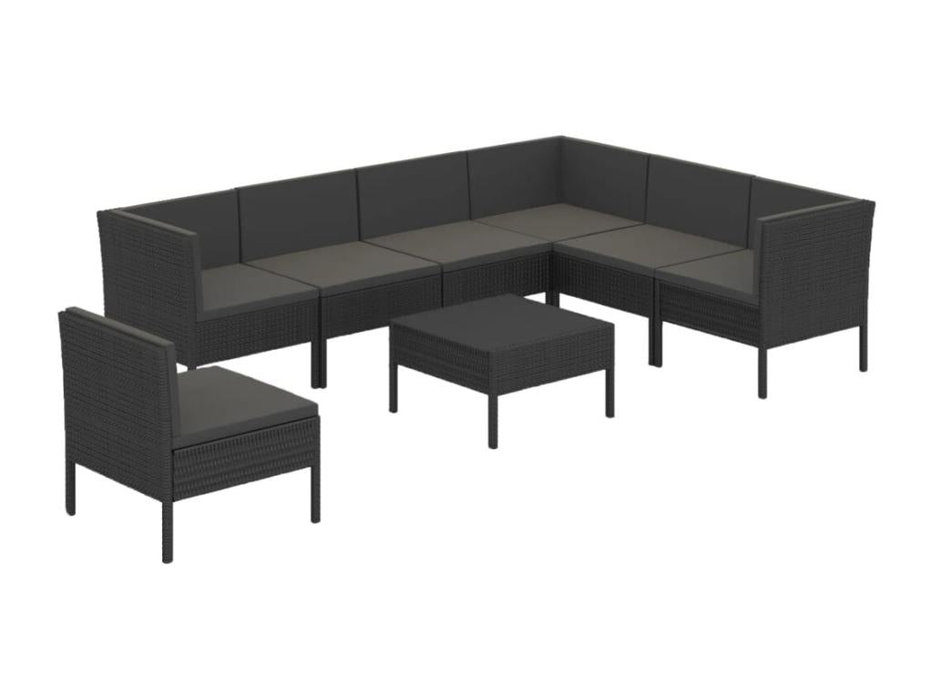 Salon de jardin 8 pièces avec coussins Résine tressée Noir 42668YNSY