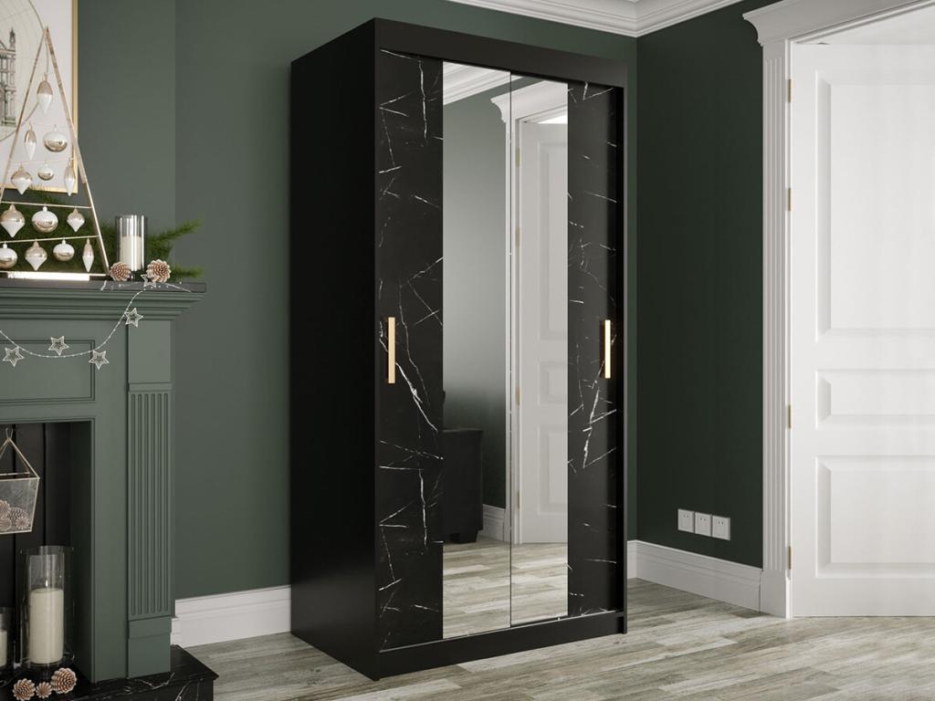 Armoire Artvivrestore 252 Marbre noir - Noir mat 200x100x62cm Portes d'armoire Glissement 00277FUHY