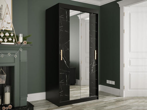 Armoire Artvivrestore 252 Marbre noir - Noir mat 200x100x62cm Portes d'armoire Glissement 00277FUHY