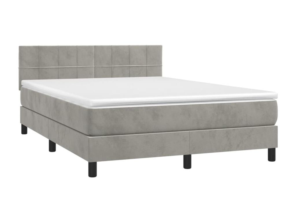 Sommier tapissier matelas et LED Gris clair 140x190 cm Velours 36280MEEI