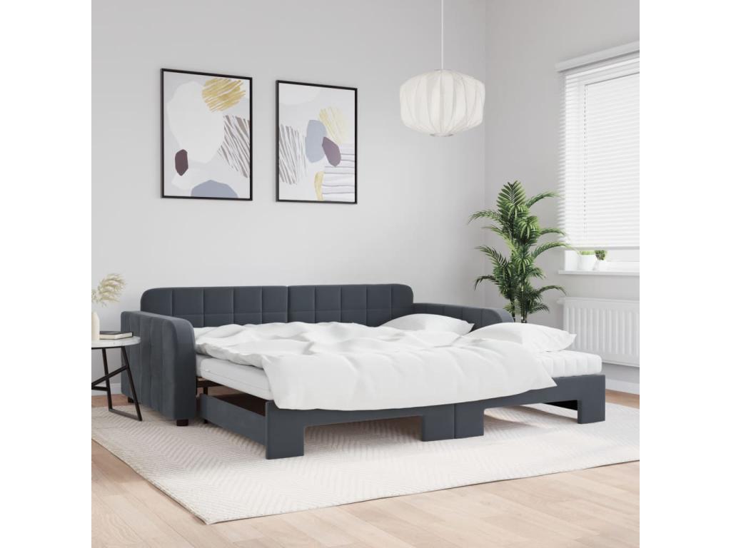 Lit de jour et gigogne et matelas gris foncé 100x200 cm velours 67066UJPF