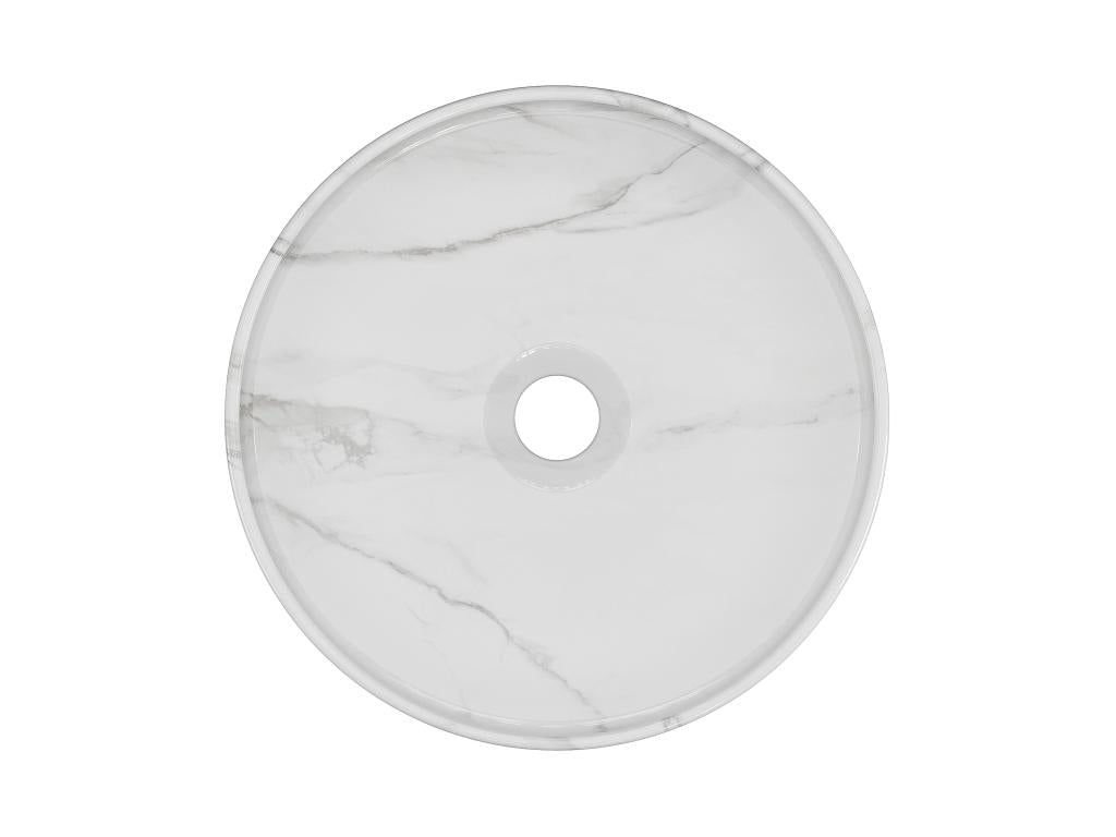 Vasque à poser ronde blanche effet marbre en céramique - 36 cm - Artvivrestore 70601DSIL