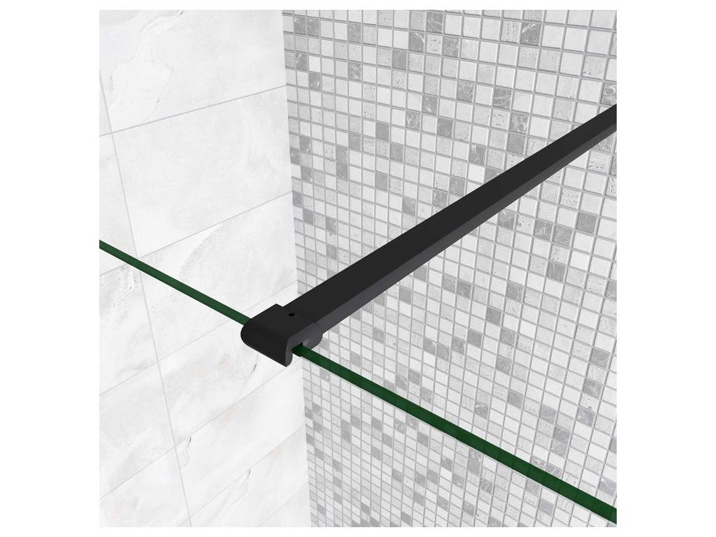 Paroi de douche à l'italienne avec retour pivotant 110 40x200cm avec barre de fixation 90cm récupérable - Noir Mat - 8mm verre anticalcaire 28898WEXL