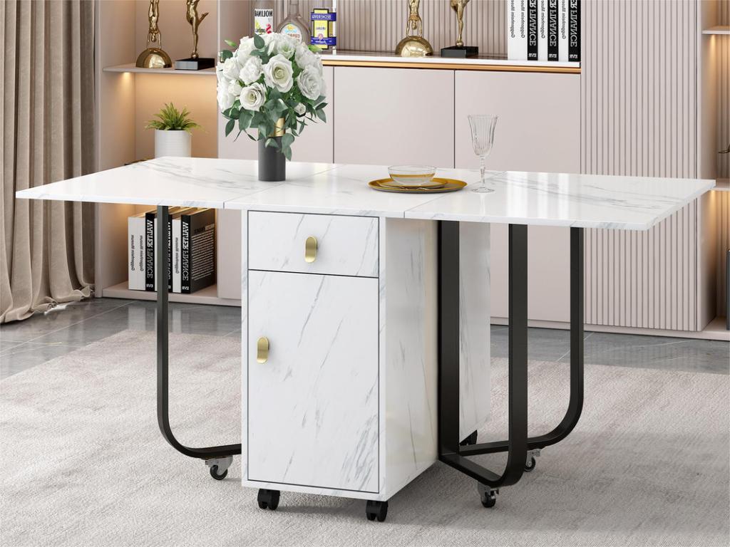 Table à manger pliante sur Artvivrestore - avec espace de rangement - Blanc / Noir 89800QFGM