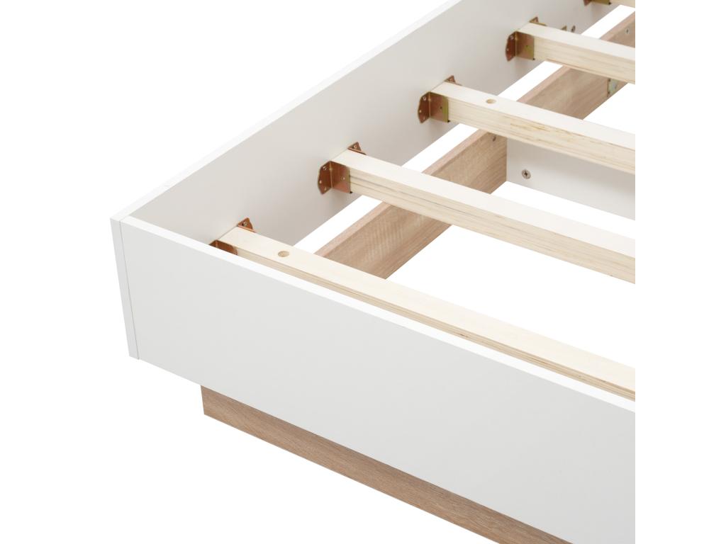Lit double flottant en bois avec tête de lit - 140x200 cm - chêne Calmetop blanc 14264UAUC
