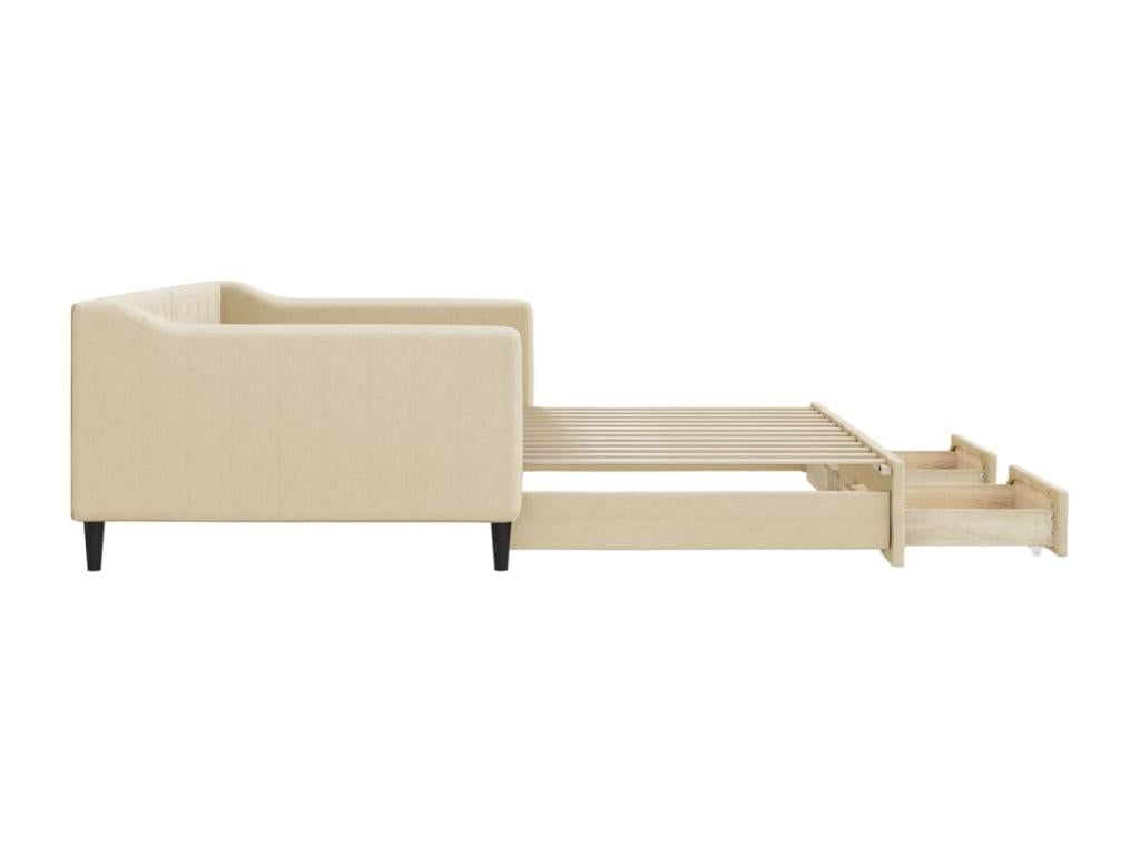 Lit de jour avec gigogne et tiroirs crème 100x200 cm tissu 49041ZLUN