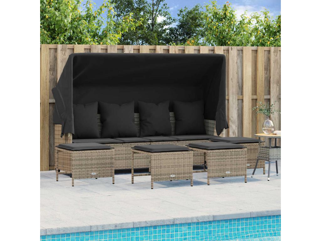 Salon de jardin 5 pièces avec coussins gris résine tressée 42812UZMQ
