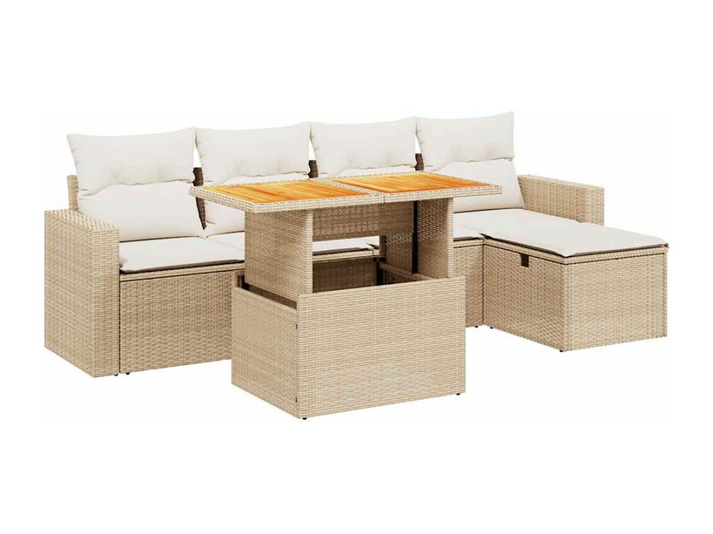 Salon de jardin avec coussins 6 pièces beige résine tressée 14840IRAE