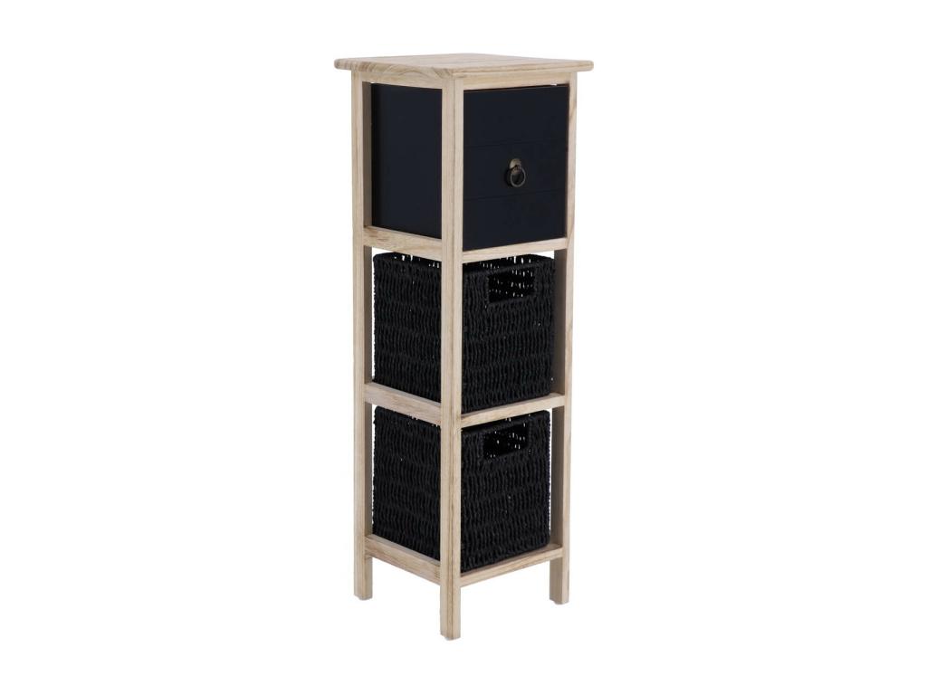 Meuble de rangement en Bois Noir et Naturel avec 1 Tiroir et 2 Paniers H 77 cm 54232BMUY