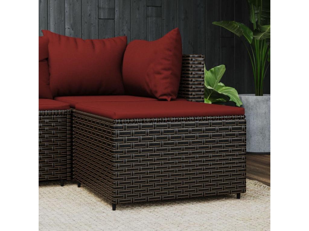 Repose-pied de jardin avec coussin marron résine tressée 08067WMFA