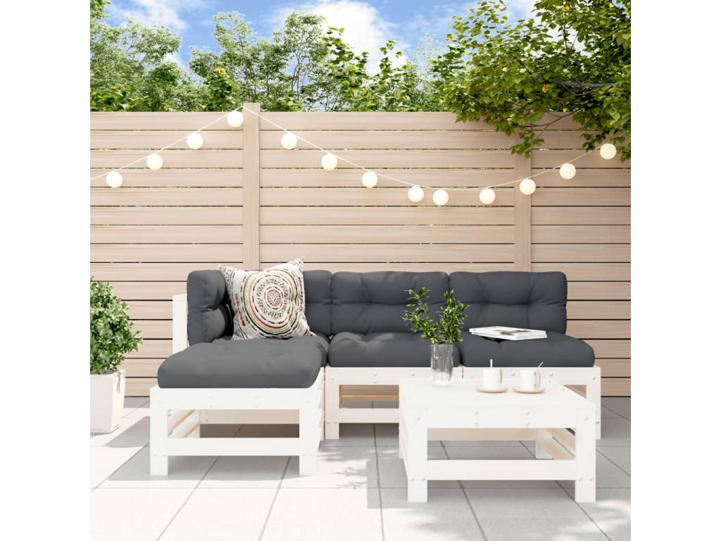 Salon de jardin 5 pcs blanc bois massif de pin 28873EDTC