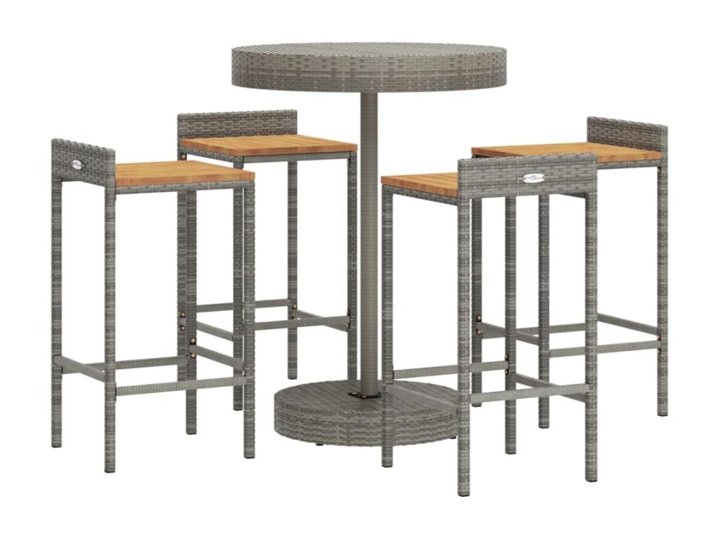 Ensemble de bar jardin 5 pcs gris poly rotin/bois massif Artvivrestore 81725USYN