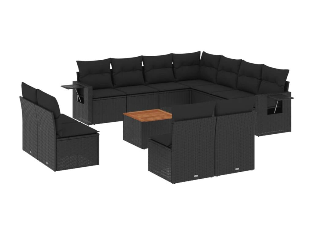 Salon de jardin 12 pcs avec coussins noir résine tressée 57228JELH