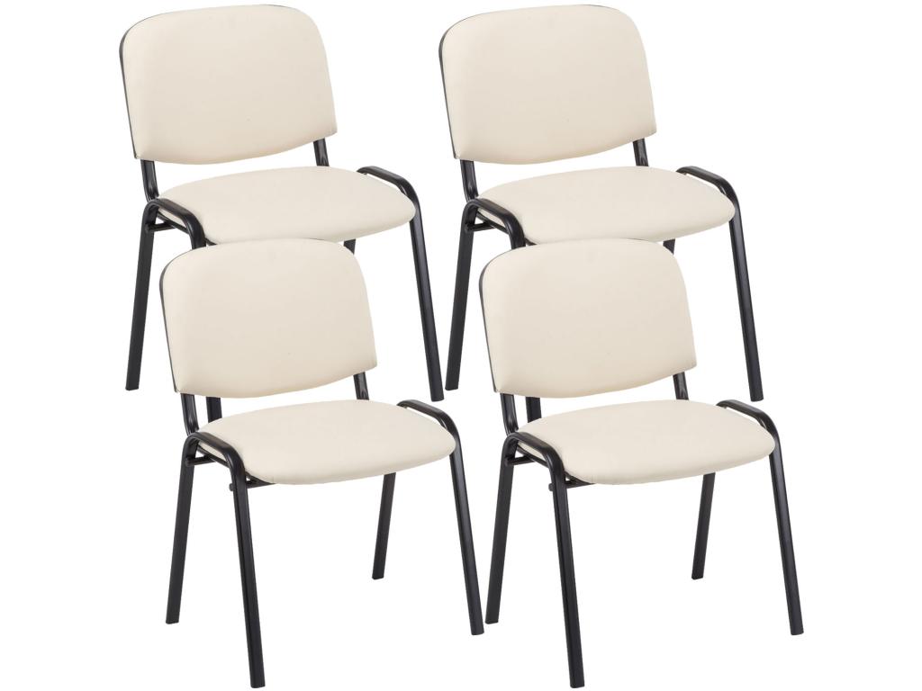 Lot de 4 Chaise de conférence - Similicuir / Métal noir mat - Crème - Artvivrestore 01876TSXL