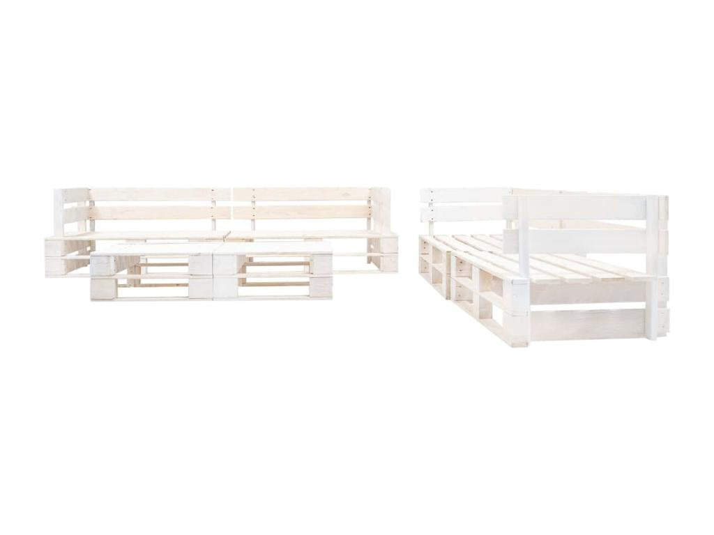 Salon de jardin palette 6 pièces Bois Blanc 76745XTQS