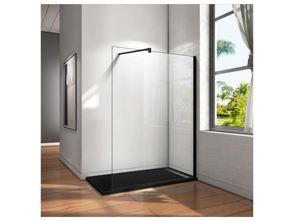 Paroi de douche à l'italienne 160x200cm en verre 8mm sécurité anticalcaire avec barre de fixation 140cm en carré - Noir Mat 39992RIPE