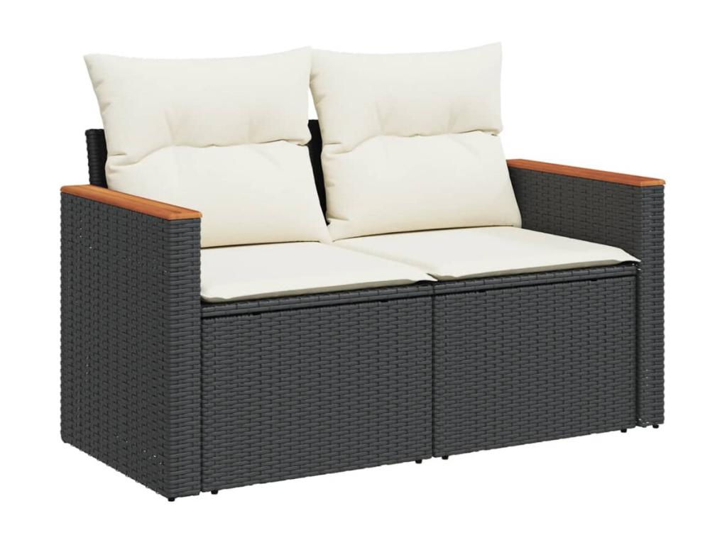 Salon de jardin 8 pcs avec coussins noir résine tressée 82843WJKZ