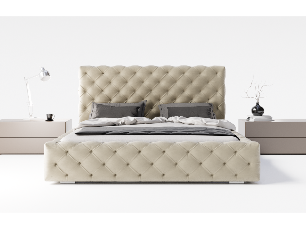 Calmetop Lit double avec Rangement lit 200x200 cm Paris - Lit Adulte Tissu Beige Calmetop Velvet 2201 04966YILD
