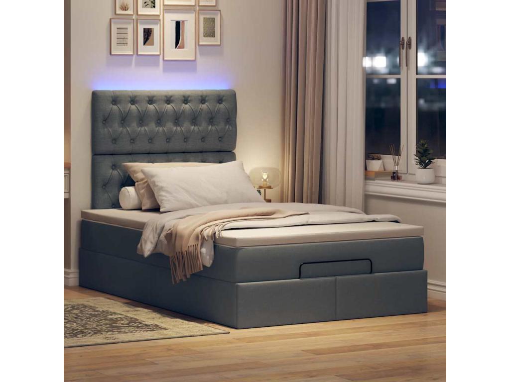 Cadre de lit ottoman avec matelas gris foncé 120x190 cm tissu 94224ZSNP