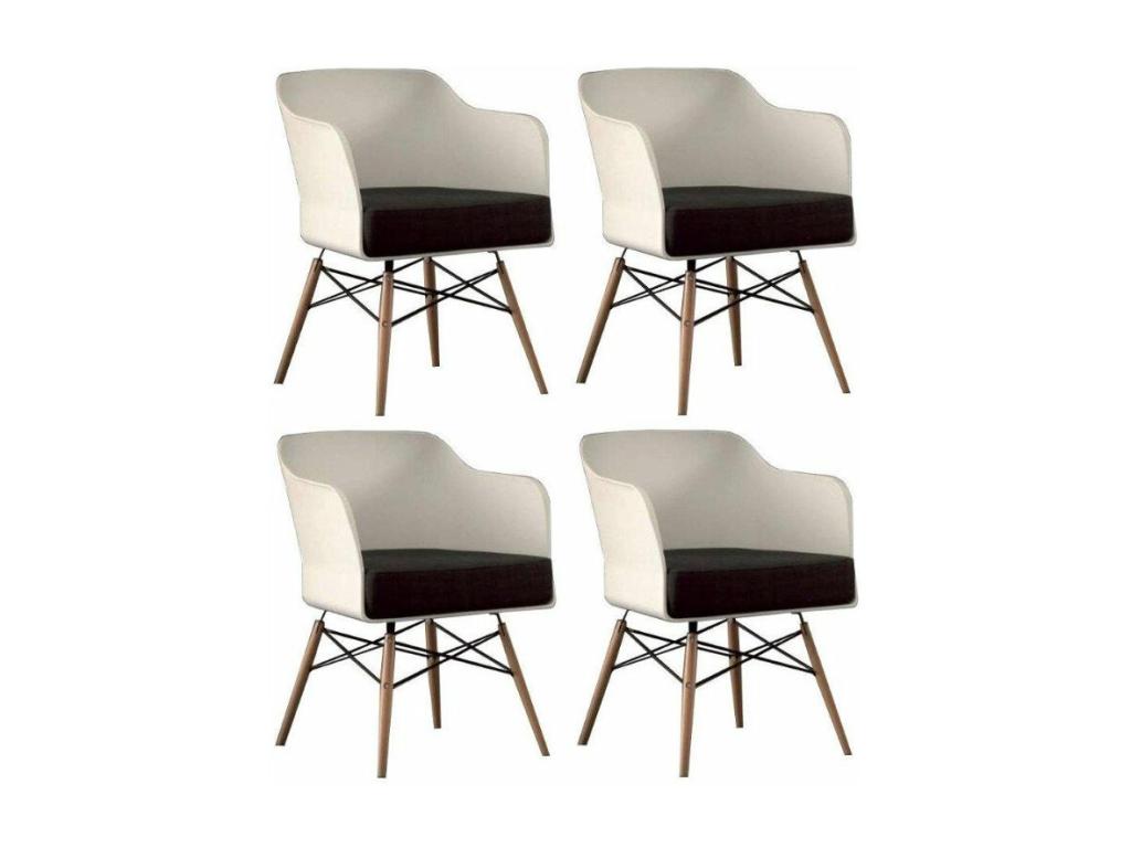 Chaise coque blanche et hêtre massif coussin anthracite Calmetop- Lot de 4 26872XRZM