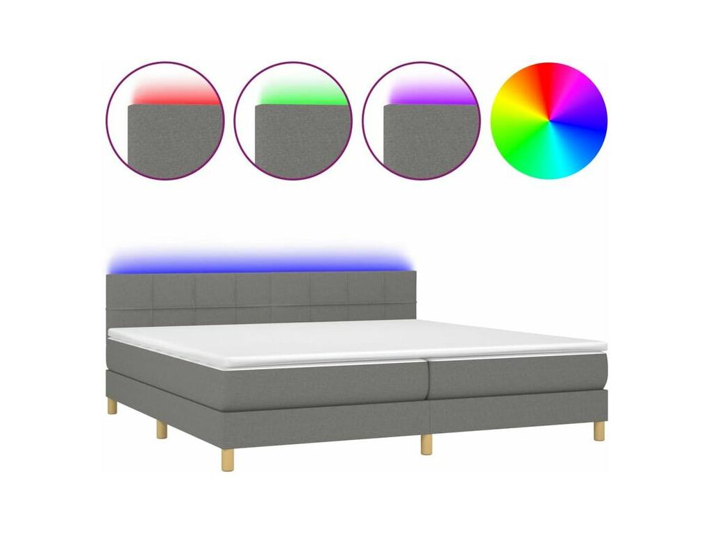 Sommier à Calmetop de lit et matelas et LED Gris foncé 200x200 44816WBNI