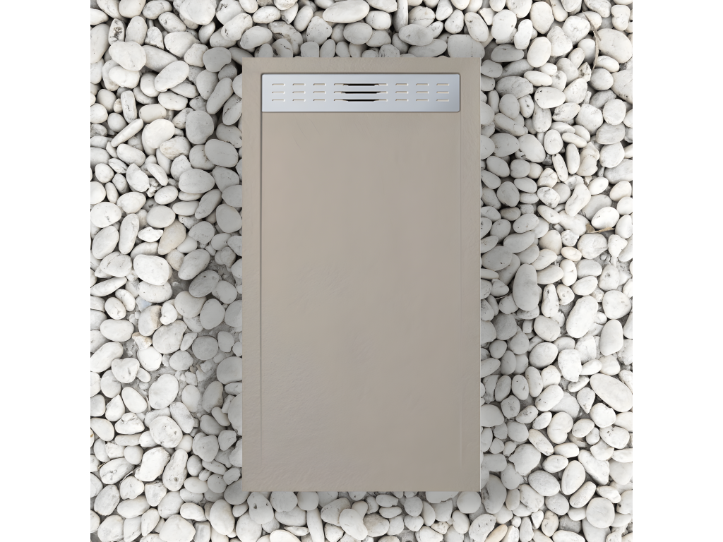 Receveur de douche 90x165 cm avec grille latérale Calmetop 1001 en résine synthétique et poudre de marbre avec drain 93138QUUQ
