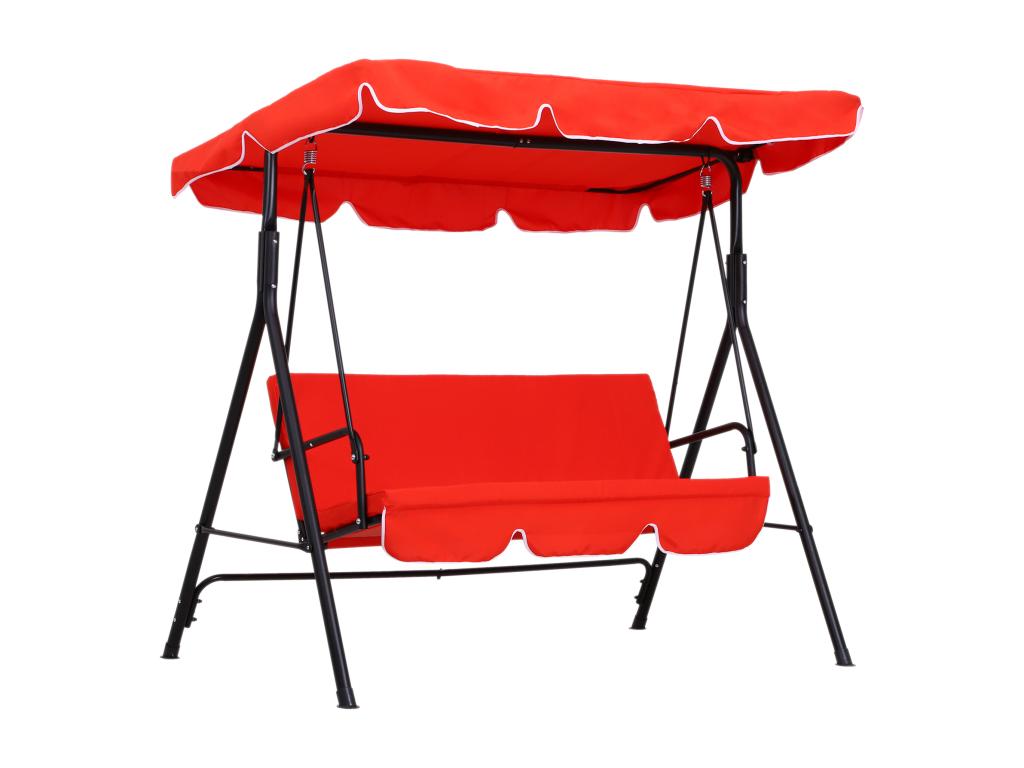 Balancelle de jardin 3 places toit inclinaison réglable coussins assise et dossier 1.72L x 1.1lx 1.52H m acier noir polyester rouge 53005MSPS
