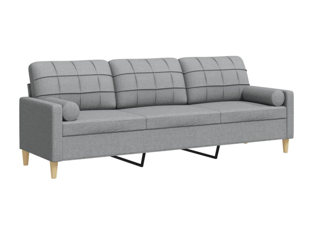 Canapé 3 places avec oreillers gris clair 210 cm tissu 25981IBUK