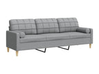 Canapé 3 places avec oreillers gris clair 210 cm tissu 25981IBUK