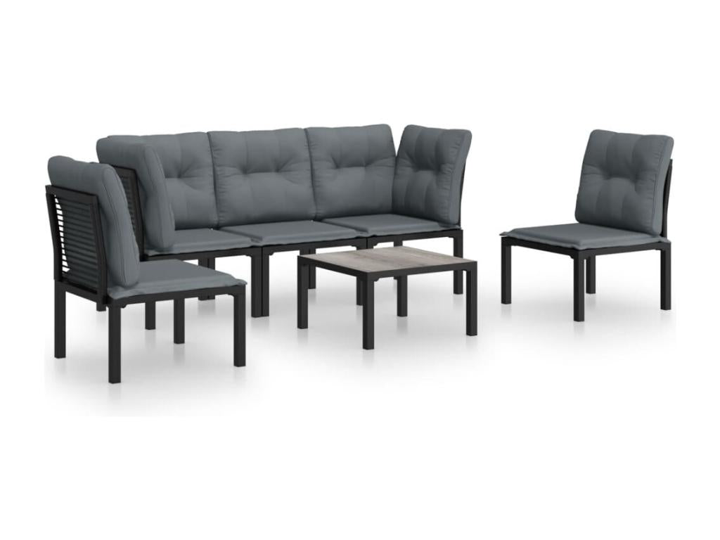 Salon de jardin 6 pcs noir et gris résine tressée 21589JBRW