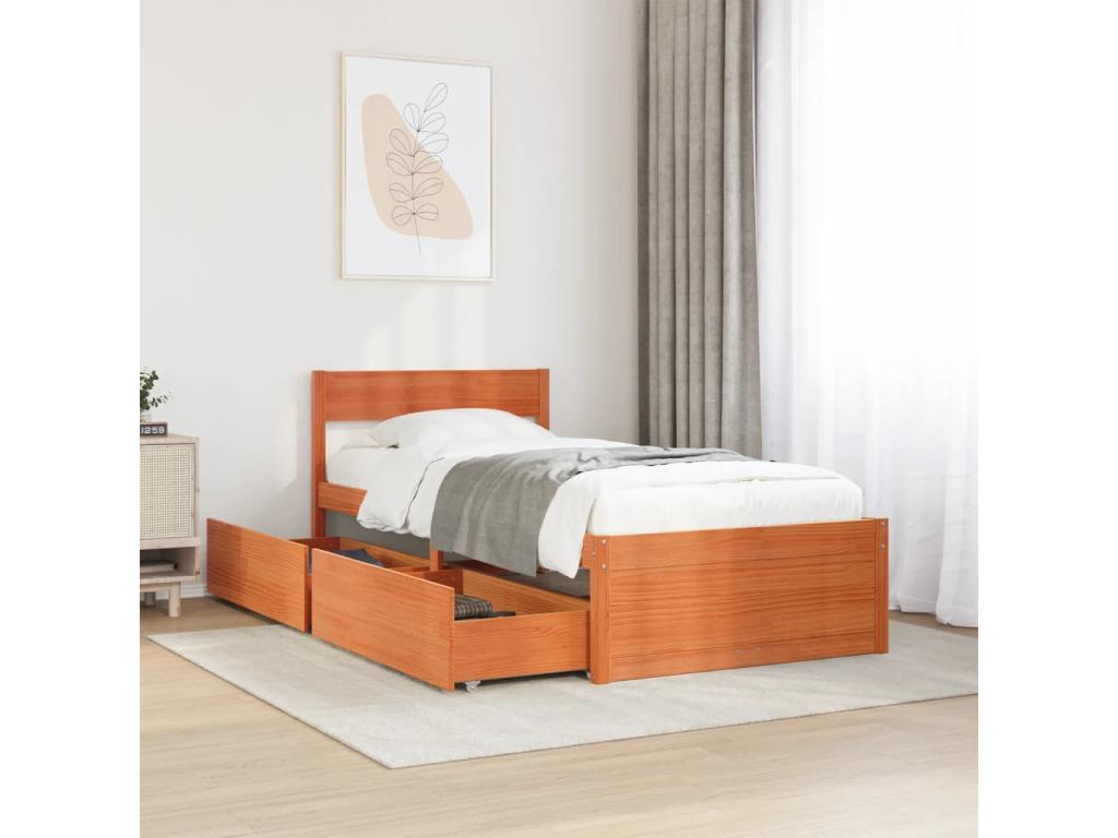 Cadre de lit sans matelas cire marron 75x190 cm bois pin massif 21553EVGZ