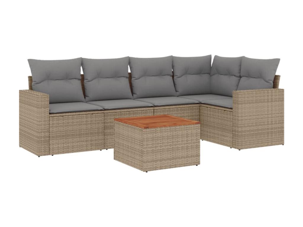 Salon de jardin avec coussins 6 pcs beige résine tressée 19963OZEL